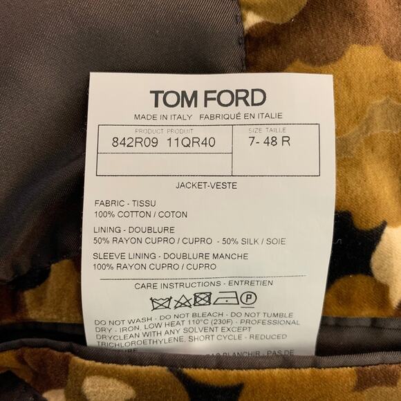 TOM FORD Size 38 Regular Brown Tan Camouflage Cotton Velvet Sport Coat - Picture 5 of 7